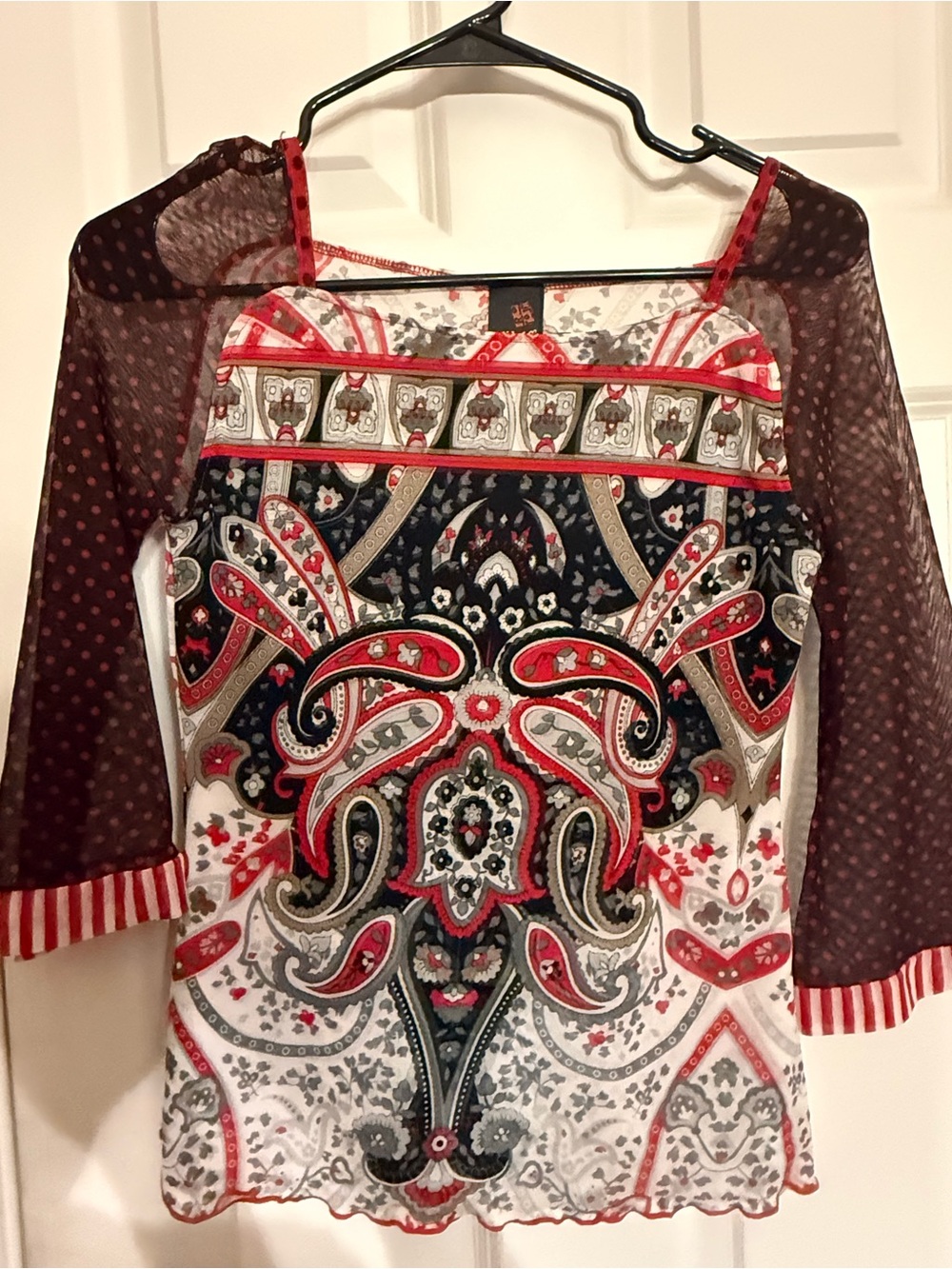 ANAC Ladies Printed Mesh Sleeve Tunic Top - Red Pattern